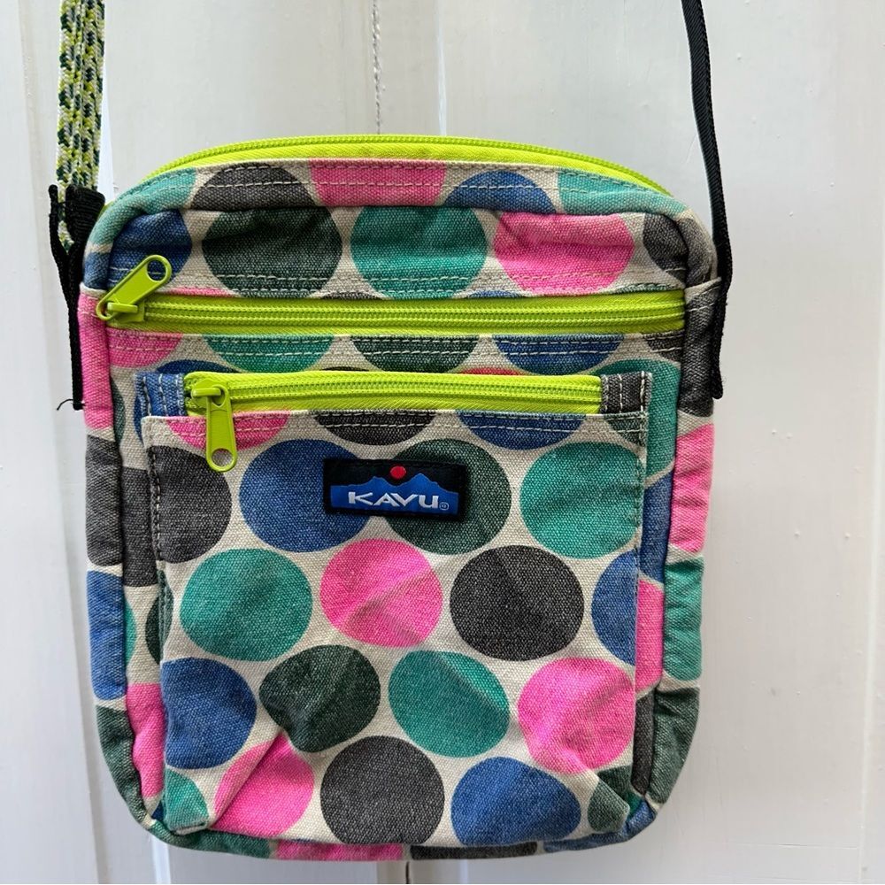 Kavu Canvas Rope Strap Crossbody Bag‎ Multi Color Polka Dot Adjustable Purse